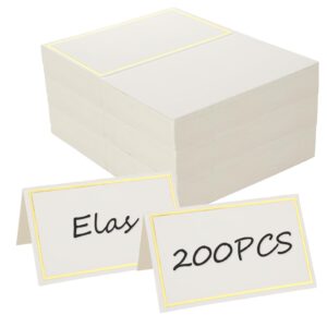 200 pcs place cards with gold foil border, paper name place cards for table setting, blank table tent place cards for weddings, banquets, birthday events, dinner parties and any other events