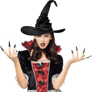 LKQBBSZ Halloween Witch Hat Black Large Ruched Witch Hat for Women Men Wizard Hat Pointed Cap Cosplay Costume Accessories