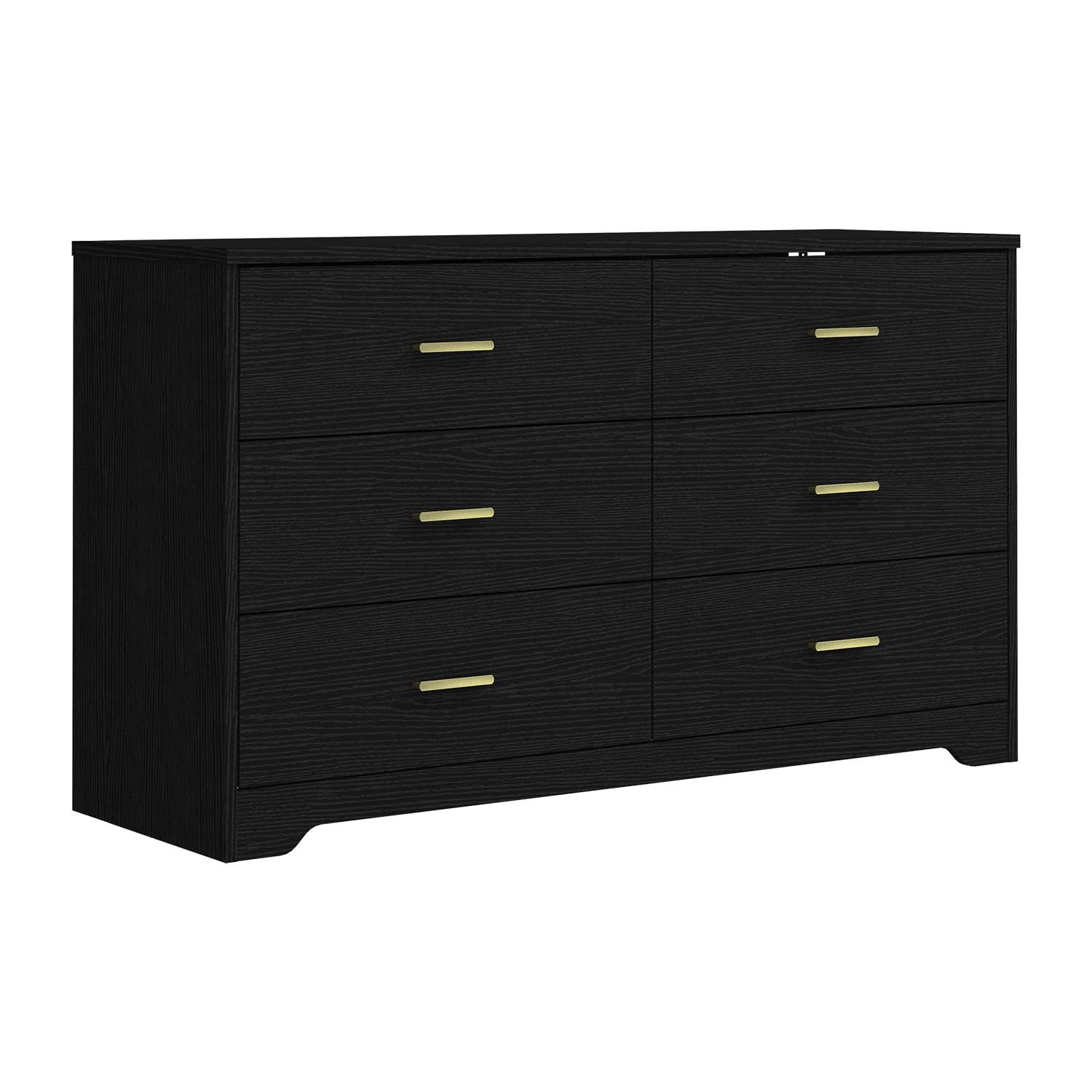 Modern 6 Drawer Wood Dresser, Wood Lateral Chest of Drawers Storage Organizer with Wide Drawers & Metal Gold Handles for Bedroom, Living Room, Hallway, Entryway