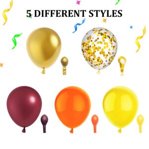 PheiLa 50 Pcs 12 Inch Fall Balloons Fall Birthday Party Decorations Burgundy Orange Yellow Gold Confetti Balloons for Autumn Theme Bridal Shower Thanksgiving Wedding Engagement Party Decoration