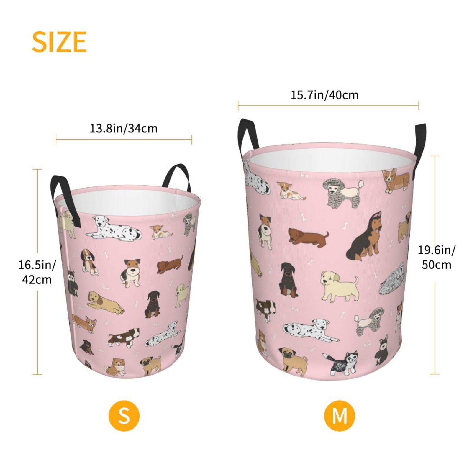 Gbuzozie Cute Dogs Animals Round Laundry Hamper Cartoon Dog Pets Storage Basket Toys Clothes Organizer Bin For Home Bathroom Bedroom Dorm Nursery, 38l