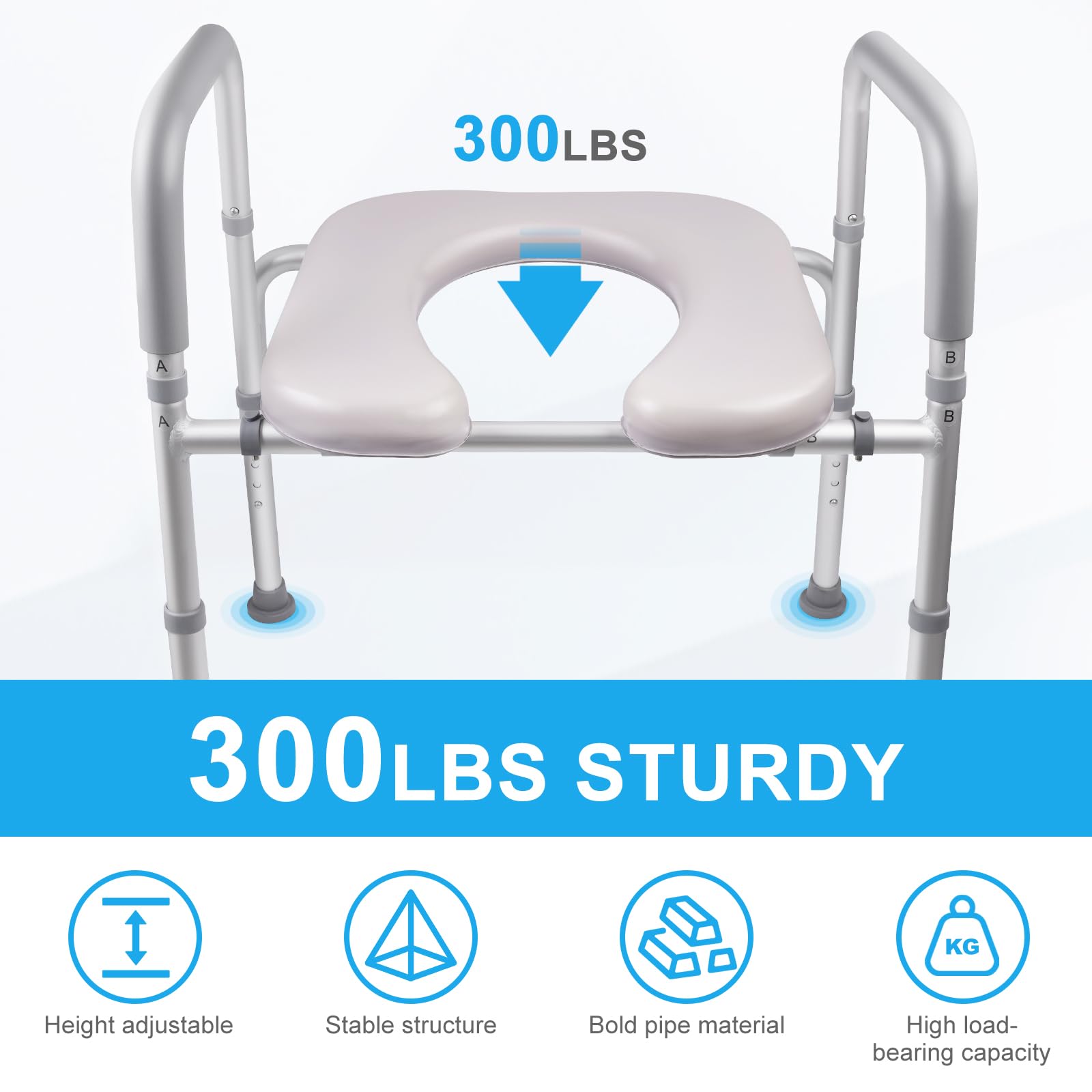 Hotodeal Toilet Seat Risers for Seniors, Heavy Duty Raised Toilet Seat with Handles - 300lb Capacity, Height Adjustable Legs, Bathroom Assist Frame for Elderly, Pregnant, Handicap