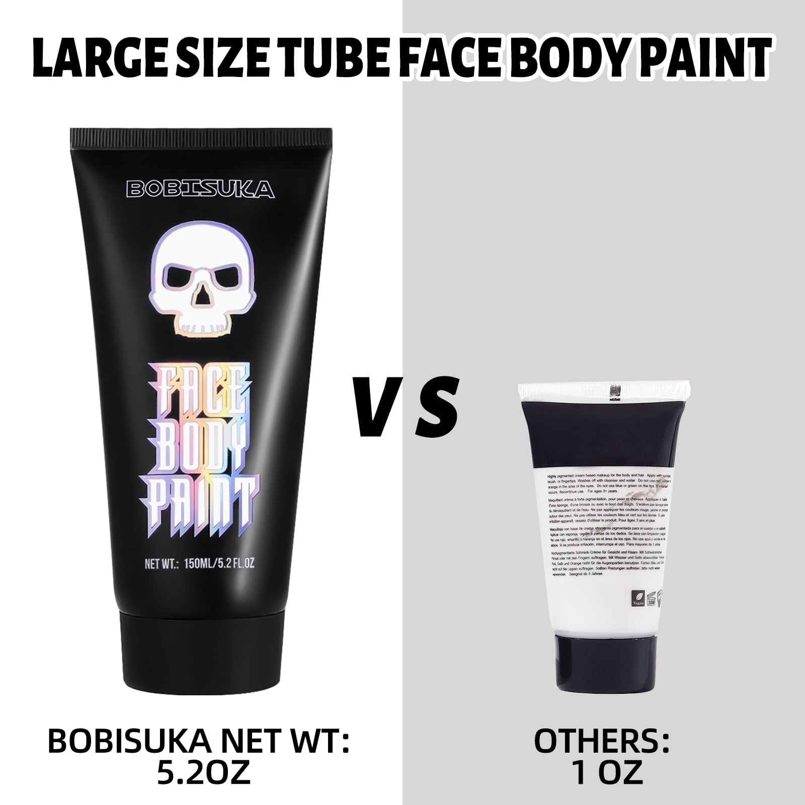 BOBISUKA 150ml PRO Large Tube Water-Based Clown White Face Body Paint, 5.2Oz FX Cream Washable Makeup Goth Joker Skeleton Face Painting for Adults Kids Cosplay Halloween Costume Makeup Foundation