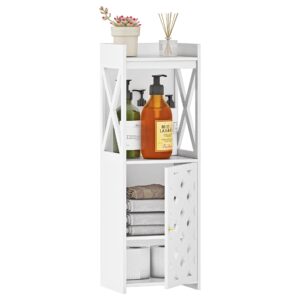 byfu bathroom storage cabinet, white bathroom floor cabinet freestanding organizer with door and open shelf for kitchen living room narrow space