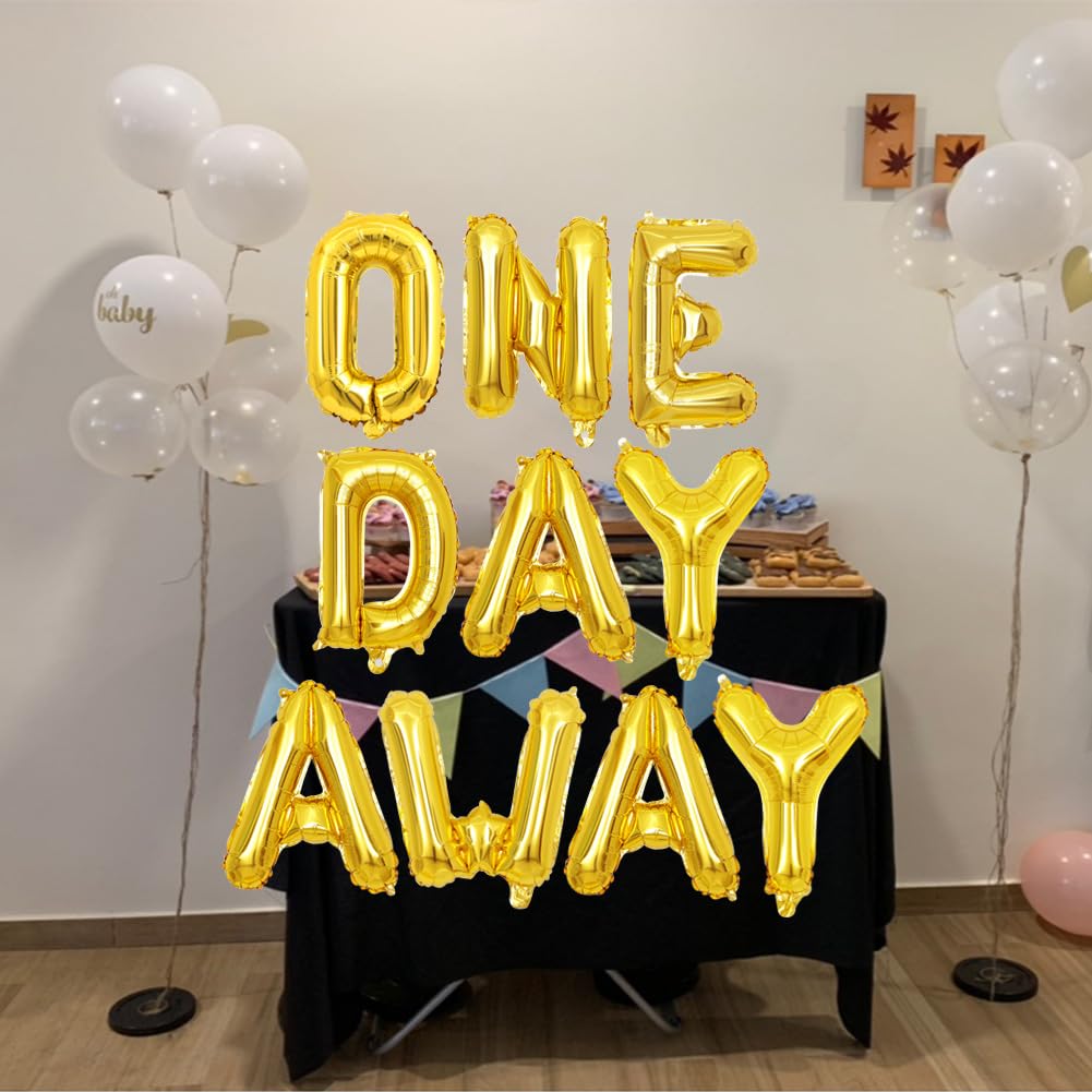 Geloar One Day Away Rehearsal Dinner Banner, One Day Away Party Supplies Balloons Banner for Tomorrow We Do The Night Before Wedding Bridal Shower Photo Background Decorations (Gold)