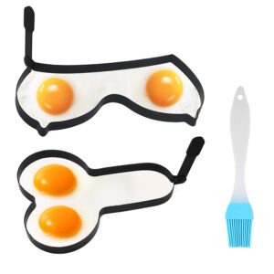 2-pack egg fryer, egg fryer for frying eggs, funny cooking gadgets egg pancake cooking tool with foldable handle, professional non-stick egg ring with 1 silicone basting brush