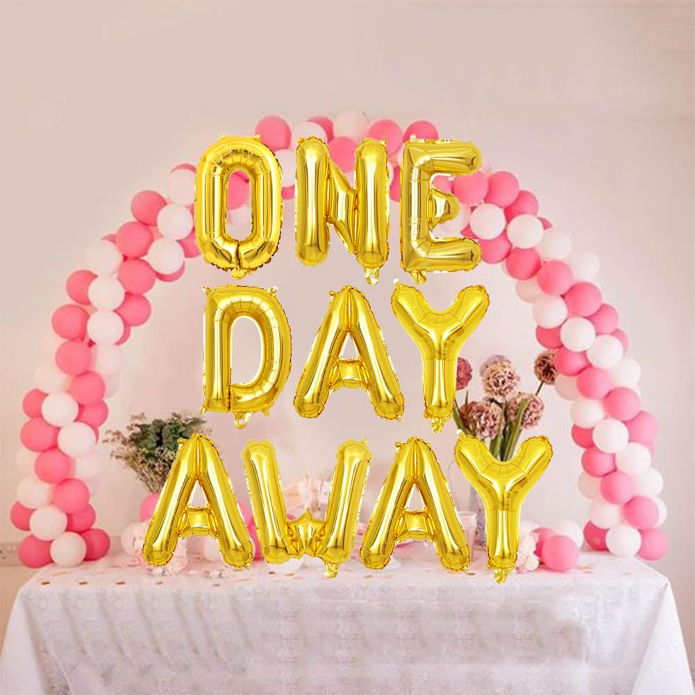 Geloar One Day Away Rehearsal Dinner Banner, One Day Away Party Supplies Balloons Banner for Tomorrow We Do The Night Before Wedding Bridal Shower Photo Background Decorations (Gold)