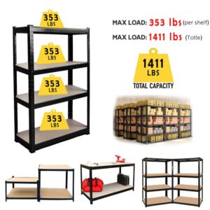 4-Tier Storage Shelves, Adjustable Freestanding Metal Shelving Unit 63" High 31.5" Wide 16" Deep Heavy Duty Utility Rack, Boltless Assembly Garage Storage Shelves for Warehouse Garage Pantry Kitchen