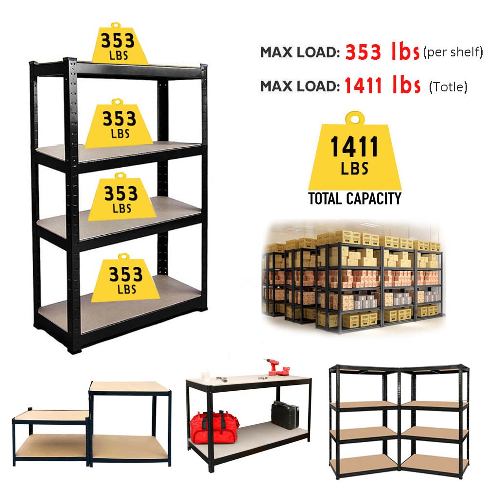 4-Tier Storage Shelves, Adjustable Freestanding Metal Shelving Unit 63" High 31.5" Wide 16" Deep Heavy Duty Utility Rack, Boltless Assembly Garage Storage Shelves for Warehouse Garage Pantry Kitchen