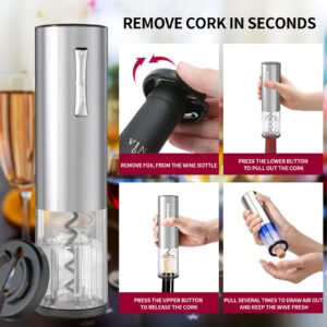 CIRCLE JOY Electric Wine Opener Set 4-in-1 Wine Set with Rechargeable Wine Opener, Rechargeable Wine Aerator Pourer, Foil Cutter and Vacuum Wine Stopper, Gift Set for Wine Lovers, Silver