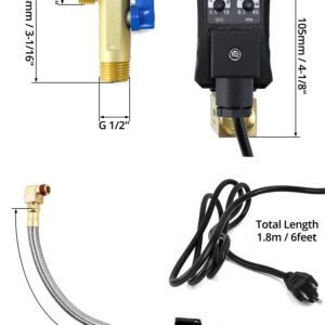 QWORK Automatic Timed Condensate Drain Valve with Steel Hose 1/4 Inch NPT Drain Valve Elbow Fitting, 1/2" Ac110v 2-way Direct-acting Drain Valve US Plug for Compressed Air