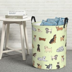 Gbuzozie Cute Puppy Dogs Round Laundry Hamper Cartoon Animals Storage Basket Toys Clothes Organizer Bin For Home Bathroom Bedroom Dorm Nursery, 62l