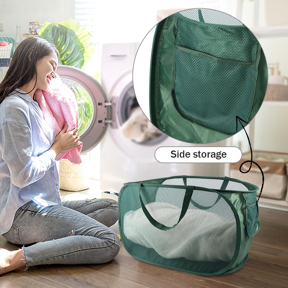 Foldable Laundry Basket,Mesh Laundry Basket,Collapsible Laundry Baskets,Foldable Clothes Storage Hamper, With Hook Side Pocket,For Laundry Room, Bathroom, Kids Room(size:B)