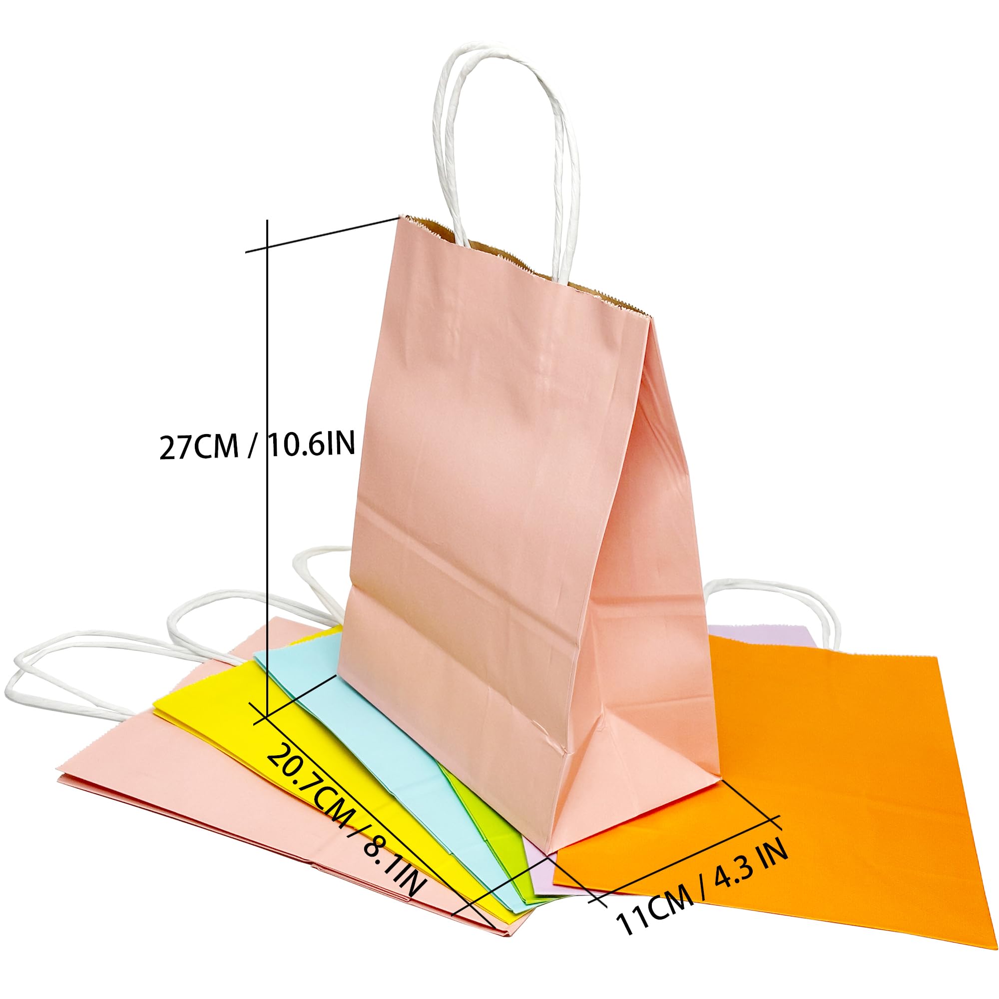 HERUIO 30 Colored Paper Gift Bags Paper Party Bags With Handles Pastel Paper Favor Bags for Party, Birthday - 6 Colours - 210×110×270mm (multi-colored)