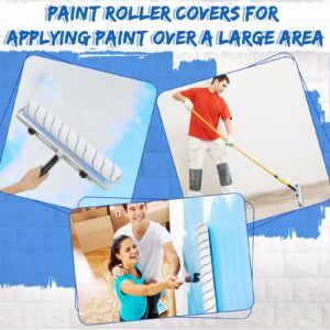 Jinei 12 Pcs 18 Inch Paint Roller Covers 3/8" Nap Roller Covers Large Paint Roller Sleeves Microfiber Wide Paint Rollers for Wall, Ceiling, Painters, Painting Surfaces, Blue, White