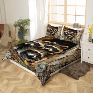 Raccoon Bedding Duvet Cover Set Queen Size Raccoon Bedding Set for Kids Boys Girls Possum Gifts Comforter Cover Set Raccoon Stuffed Animal Family Bedspread Cover Bedroom Bedclothes