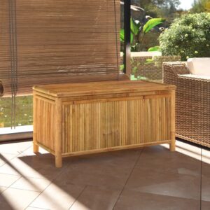 TIFITGO Asomie Patio Storage Box 43.3"x20.5"x21.7" Bamboo Indoor stockage bin home chest house tank Outdoor Furniture Outdoor Storage Boxes US Stock Fast Shipment White