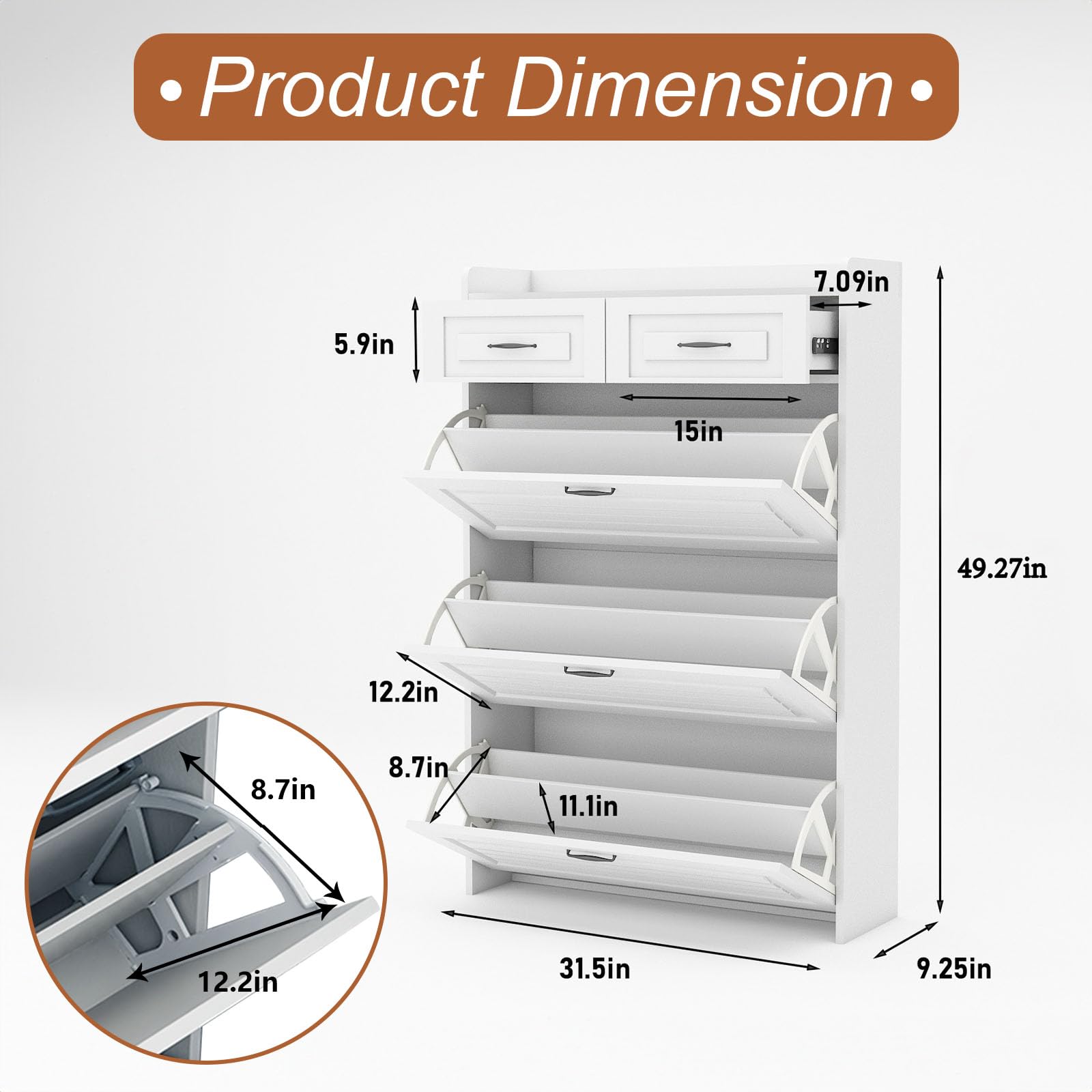ODUWA Shoe Storage Cabinet with 3 Flip Drawers and 2 Storage Drawers,Easy to Store 18-25 Pairs of Shoes,White Wood Shoe Storage Cabinet for Entryway,Hallway,PVC Door with Shape