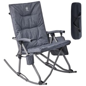 ever advanced oversized folding rocking camping chair, padded portable rocker chair for patio, lawn and outdoors, heavy duty hard armchair for adults supports 400lbs, grey