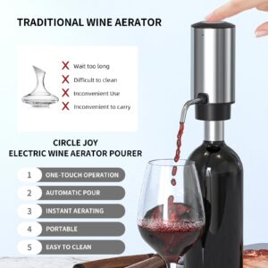 CIRCLE JOY Electric Wine Opener Set 4-in-1 Wine Set with Rechargeable Wine Opener, Rechargeable Wine Aerator Pourer, Foil Cutter and Vacuum Wine Stopper, Gift Set for Wine Lovers, Silver