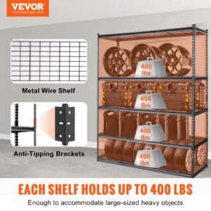 VEVOR Storage Shelving Unit, 5-Tier Adjustable Storage Shelves, 60" L x 24" W x 78" H Heavy Duty Garage Storage Shelves, Metal Shelves for Kitchen Pantry Basement Bathroom Laundry