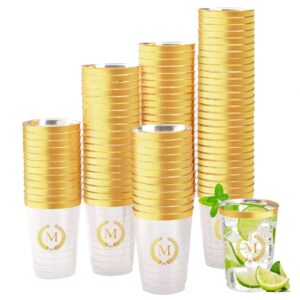 datyiiha 100 pieces monogrammed plastic cups gold foil letter m disposable cups 12 oz clear initial party cups for wedding birthday baby shower personalized party drinkware