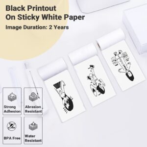 Ponek T02 Bluetooth Thermal Mini Printer Thermal Pocket Printer Paper, White Self-Adhesive Paper Compatible with T02 Bluetooth Mini Sticker Printer, Black On White Paper for Journal Photo