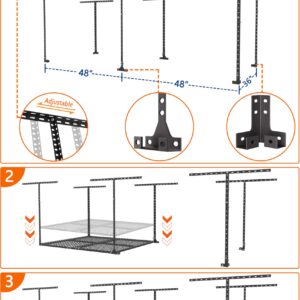 3 x 8FT Overhead Garage Storage Rack, Adjustable Ceiling Storage Racks, Garage Shelving Heavy Duty Storage Organizer System, 600lbs Weight Capacity (Black)