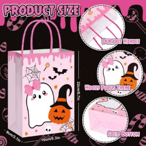 AnyDesign 24Pcs Halloween Paper Gift Bags with Handles 4 Design Halloween Boo Theme Bags Ghost Pumpkin Black Pink Candy Bags Goodie Present Bags for Gift Wrapping Halloween Birthday Party Favor