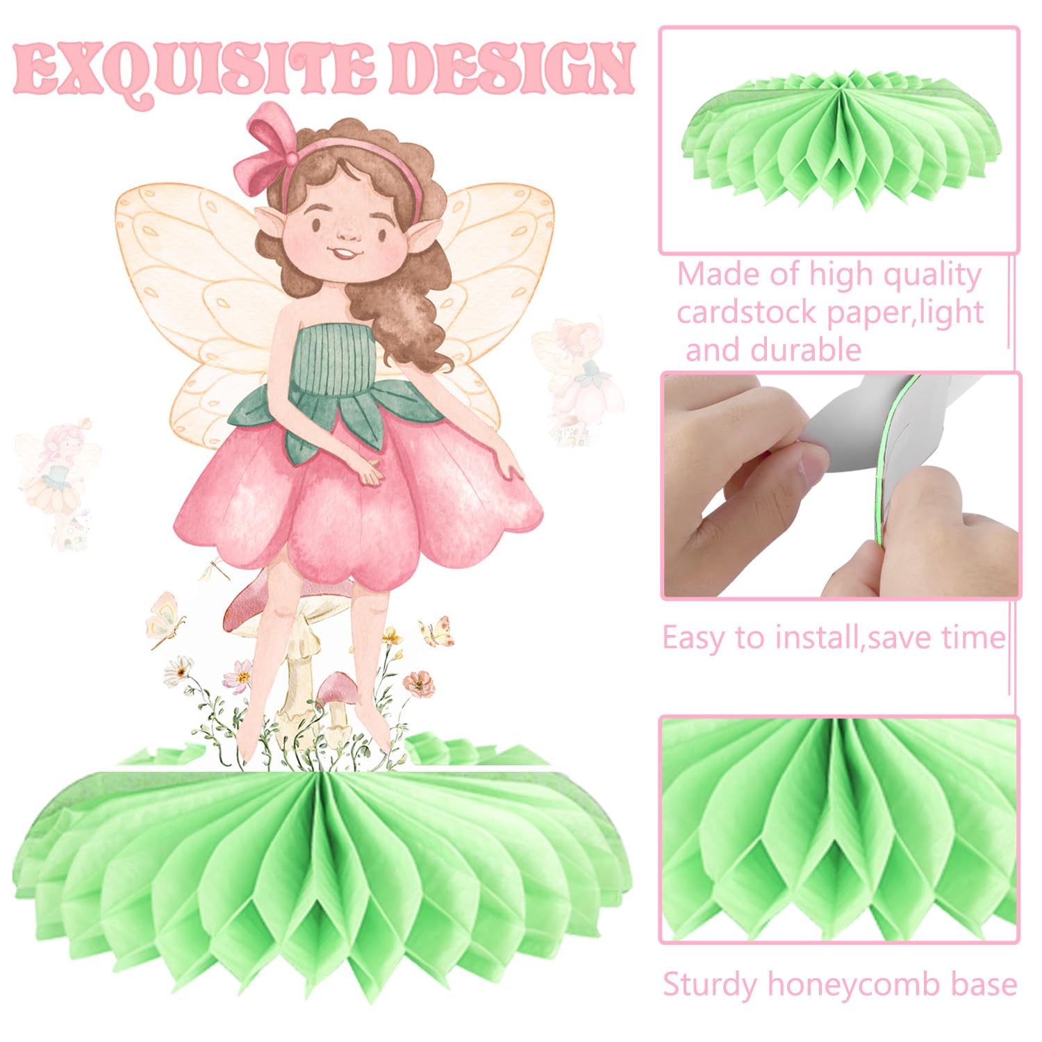 Fairy Honeycomb Centerpieces 11Pcs Fairy Birthday Party Centerpieces for Table Fairy Tale Theme Birthday Party Table Decorations for Floral Fairies Theme Baby Shower Supplies