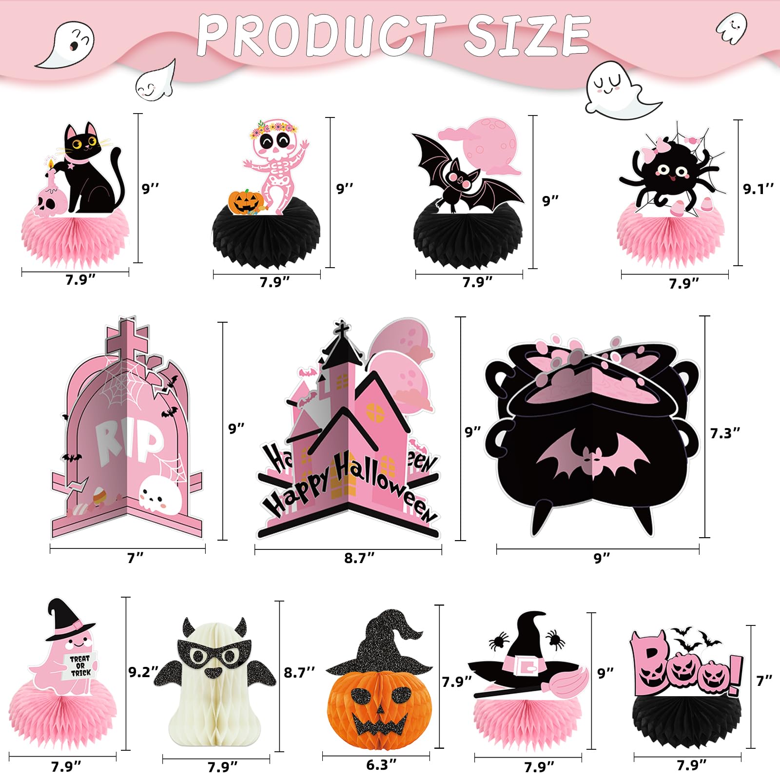 12Pcs Halloween Honeycomb Centerpieces Pink Black Halloween Baby Shower Birthday Party Decorations for Girl Halloween Table Centerpieces Decorations