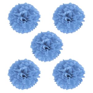 patikil 8" tissue pom poms flowers, 5 pack paper flower ball for wedding bridal shower birthday bachelorette party backdrop decoration, lake blue