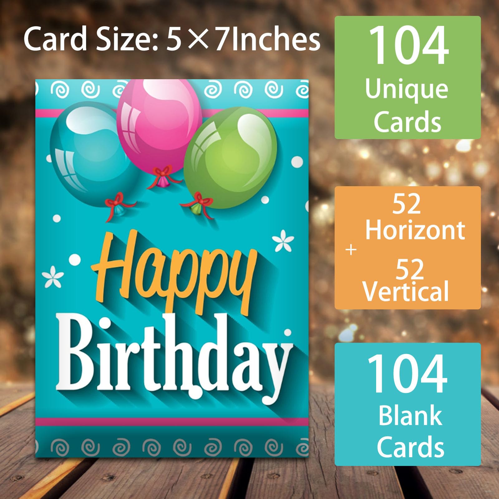 Happy Birthday Cards, 104 Birthday Card Bulk with Envelopes - Blank Inside, 5 x 7 inches Assorted Birthday Greeting Cards in Box