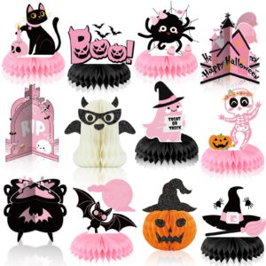 12pcs halloween honeycomb centerpieces pink black halloween baby shower birthday party decorations for girl halloween table centerpieces decorations