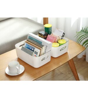 CHEOTIME Plastic Storage Basket, Desktop Storage Basket with Handle Reusable PP Cosmetic Storages Box Desktops Sundries Organizer with Handle for Household(Medium-White)