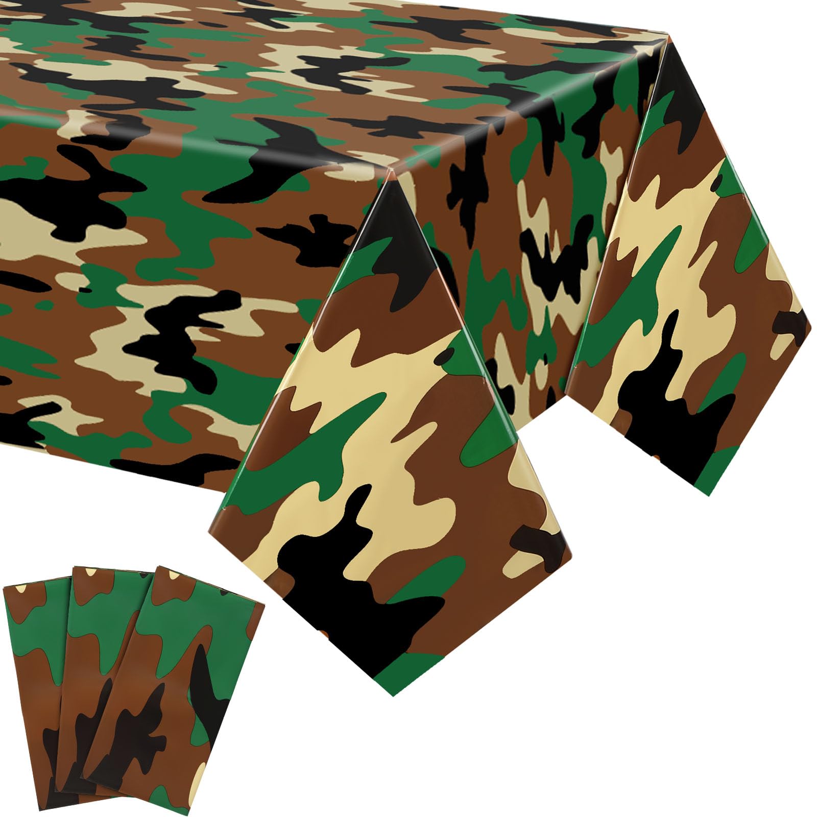 Mixweer Camouflage Plastic Tablecover Camo Tablecloth, 54 x 108 Inch Disposable Camo Table Cloths for Parties Camo Party Table Covers for Hunting Birthday Camo Party Decorations Supplies (3 Pcs)