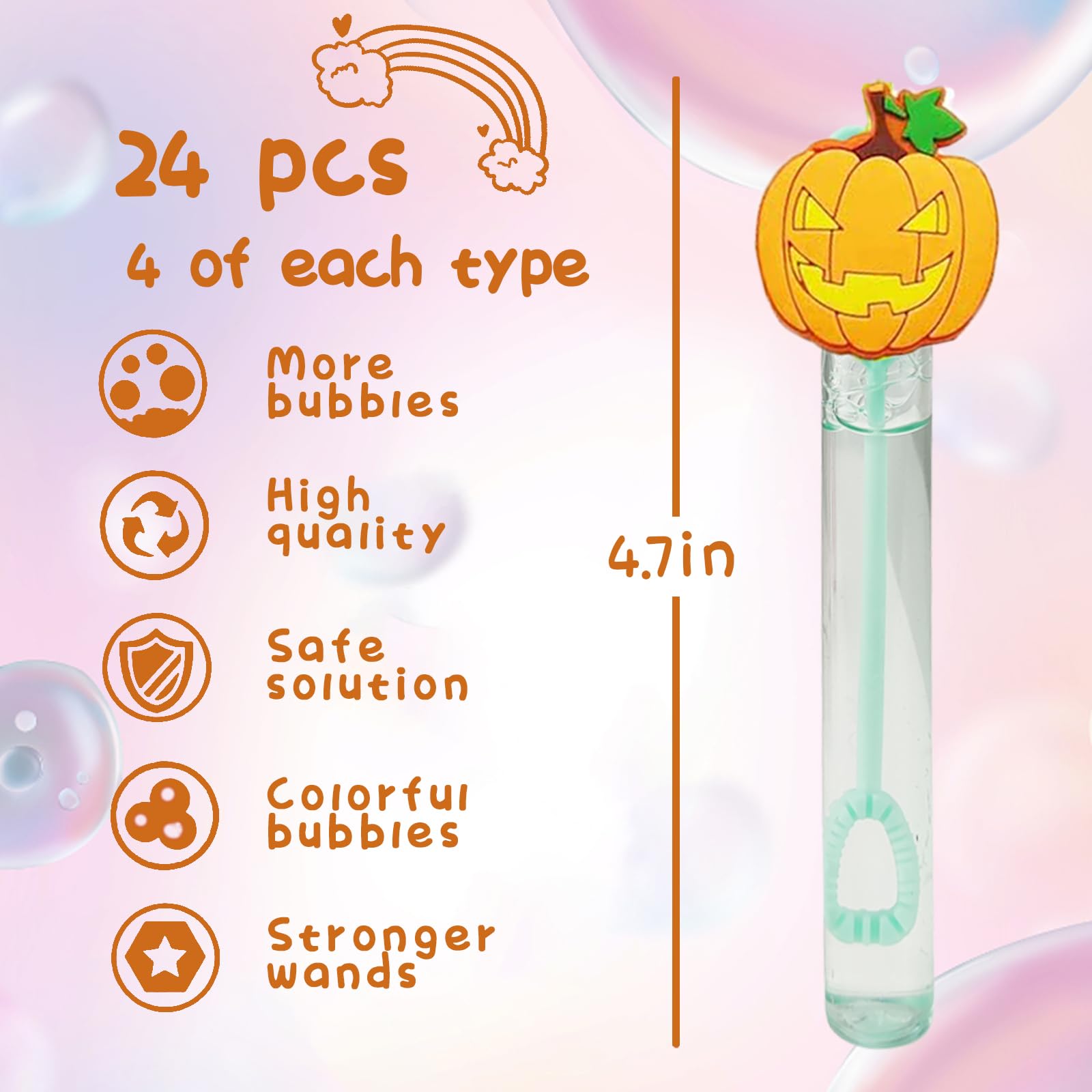 24 Piece Halloween Bubble Wand for Kids(6 Style),Cute Bubble Wand Great for Halloween Party Favors,Pinata Suffer,Halloween Goodie Bags Filler,School Classroom Prizes, (Halloween)