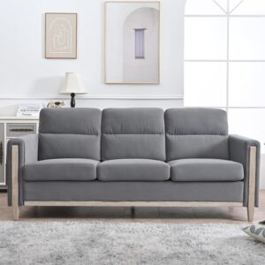 dvasovio 79.5" velvet sofa couch, comfortable solid wood frame 3-seater sofa, soft cushions, durable and long-lasting, sofa couch for living room (grey)