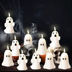 mtlee 12 pcs large halloween ghost candles 3 inch candles for home dinner table decoration gifts ghost soy candles for halloween party supplies(ghost)