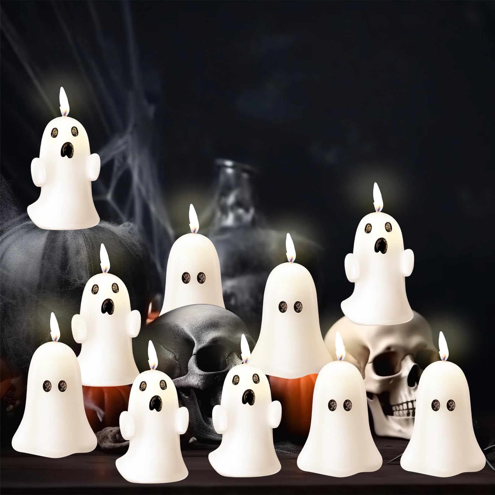 MTLEE 12 Pcs Large Halloween Ghost Candles 3 Inch Candles for Home Dinner Table Decoration Gifts Ghost Soy Candles for Halloween Party Supplies(Ghost)