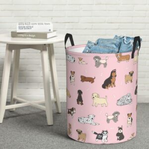 Gbuzozie Cute Dogs Animals Round Laundry Hamper Cartoon Dog Pets Storage Basket Toys Clothes Organizer Bin For Home Bathroom Bedroom Dorm Nursery, 38l