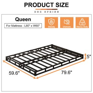 EMODA 5 Inch Box Spring Queen Size Bed Base, 3000 lbs Heavy Duty Metal Mattress Foundation with Fabric Cover, Easy Assembly