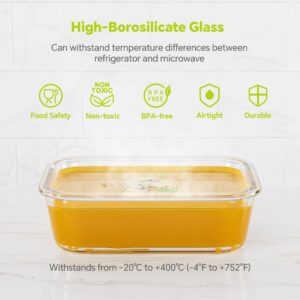 TUSEASY 3-Pack 35 oz Borosilicate Glass Food Storage Containers with Lids, Stackable Airtight Glass Meal Prep Containers for Lunch & Leftover, BPA-Free & Leak Proof, for Microwave, Oven, Dishwasher