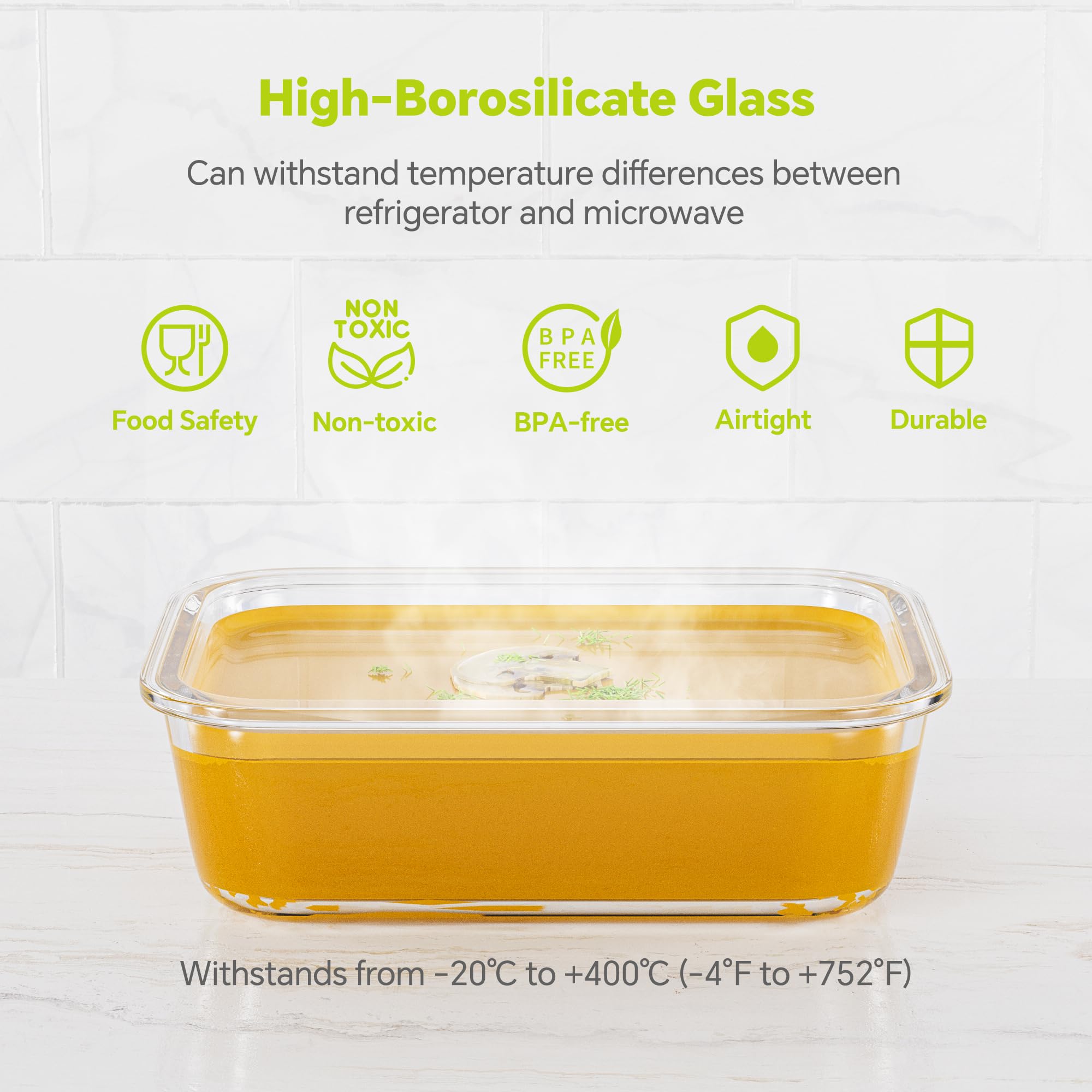 TUSEASY 3-Pack 35 oz Borosilicate Glass Food Storage Containers with Lids, Stackable Airtight Glass Meal Prep Containers for Lunch & Leftover, BPA-Free & Leak Proof, for Microwave, Oven, Dishwasher