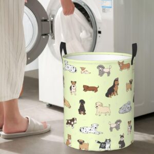 Gbuzozie Cute Puppy Dogs Round Laundry Hamper Cartoon Animals Storage Basket Toys Clothes Organizer Bin For Home Bathroom Bedroom Dorm Nursery, 62l