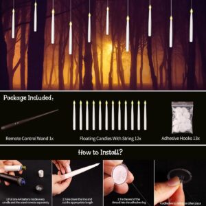 SUPERSUN Floating Candles with Wand Control, 12Pcs Hanging Flameless Candles, Christmas Candles for Christmas Decor Halloween Holiday Party Birthday Wedding Bedroom Window Home Décor