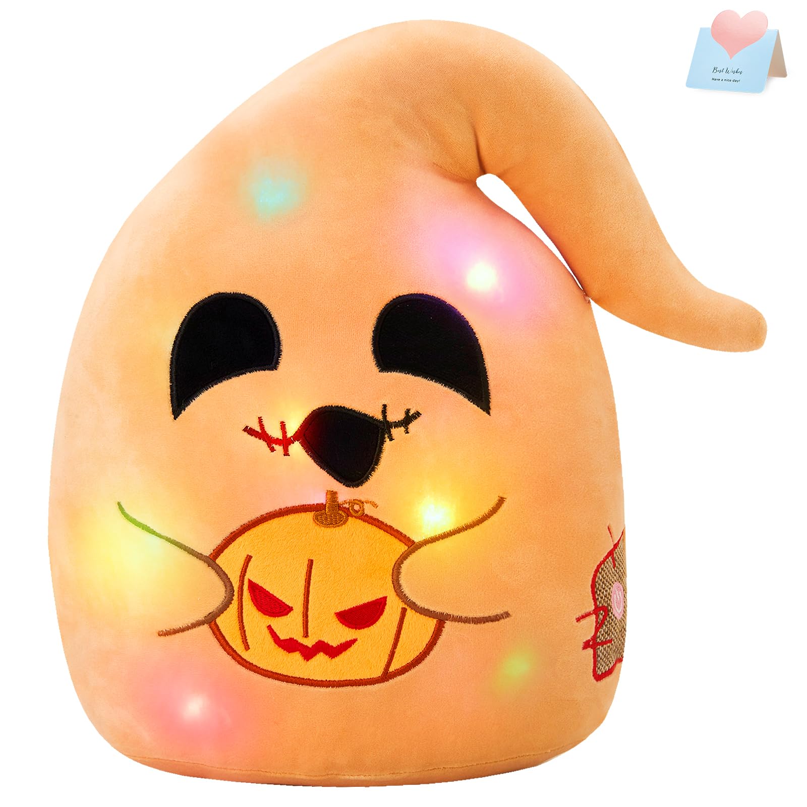 BSTAOFY 12'' Lighted Halloween Ghost Plush Pillow with Light up Pumpkin Lantern LED Halloween Pillows Home Party Decorations Nightmare Before for Toddler Kids