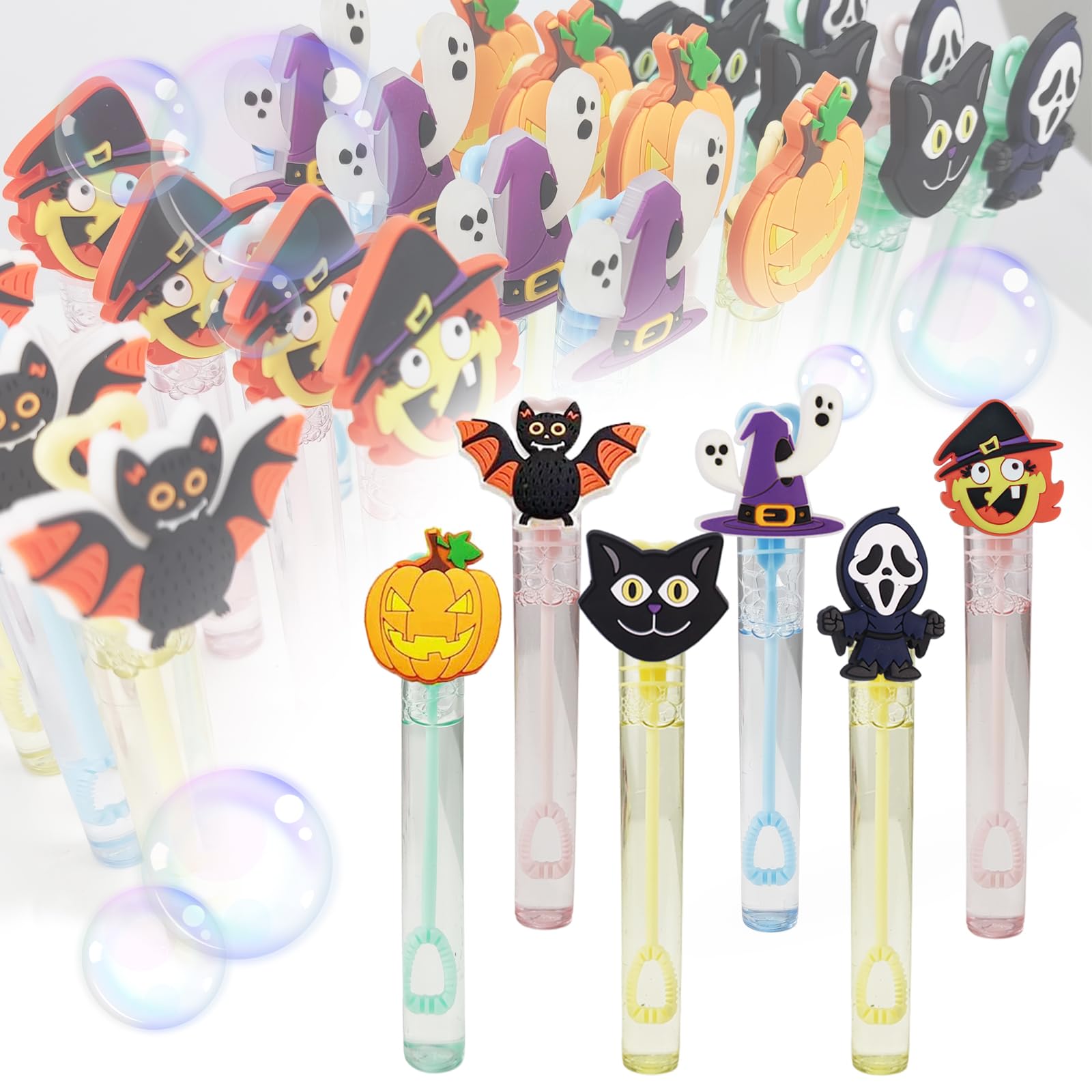 24 Piece Halloween Bubble Wand for Kids(6 Style),Cute Bubble Wand Great for Halloween Party Favors,Pinata Suffer,Halloween Goodie Bags Filler,School Classroom Prizes, (Halloween)