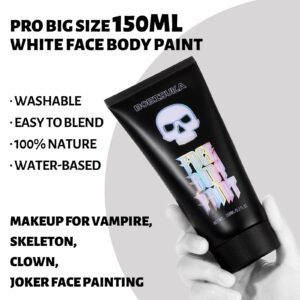 BOBISUKA 150ml PRO Large Tube Water-Based Clown White Face Body Paint, 5.2Oz FX Cream Washable Makeup Goth Joker Skeleton Face Painting for Adults Kids Cosplay Halloween Costume Makeup Foundation