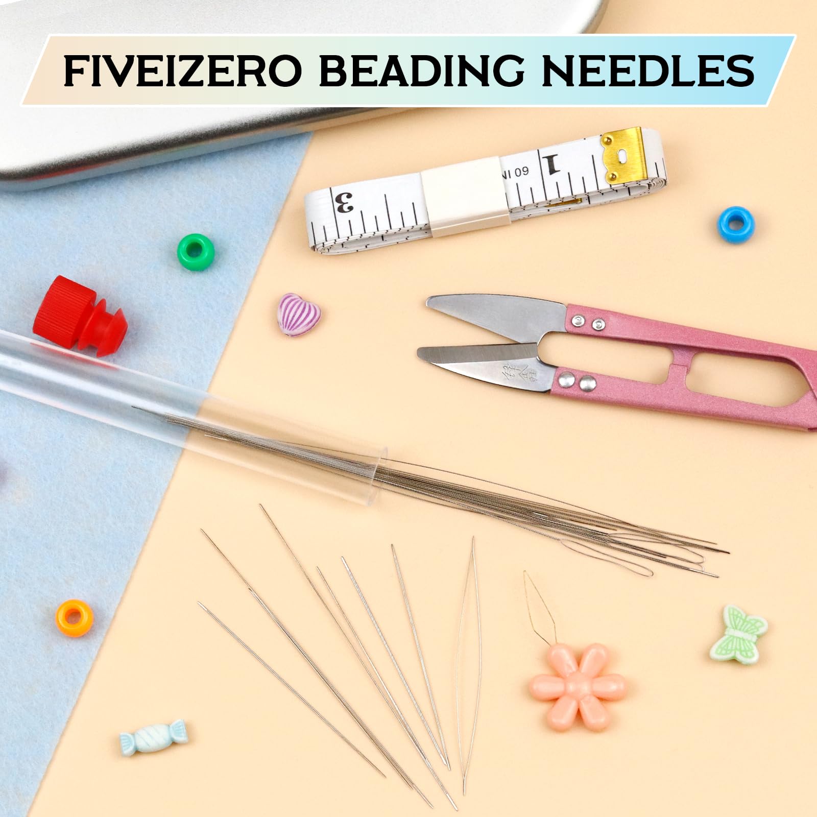 FIVEIZERO 21 Pieces Beading Needles Set, 6 Sizes Seed Beads Needles Big Eye Beading Needles Collapsible Beading Needles Set for Jewelry Making